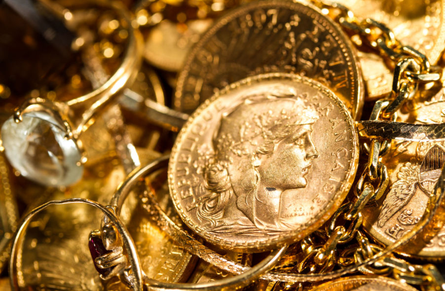 french gold coins with different gold jewelries
